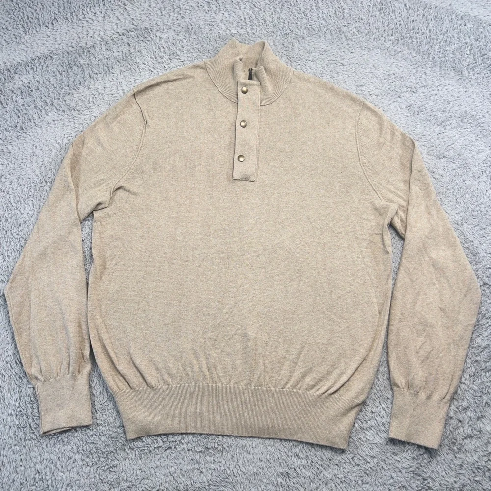 Banana Republic Sweater Mens Large NWT Oatmeal Beige Cotton Quarter Zip Pullover